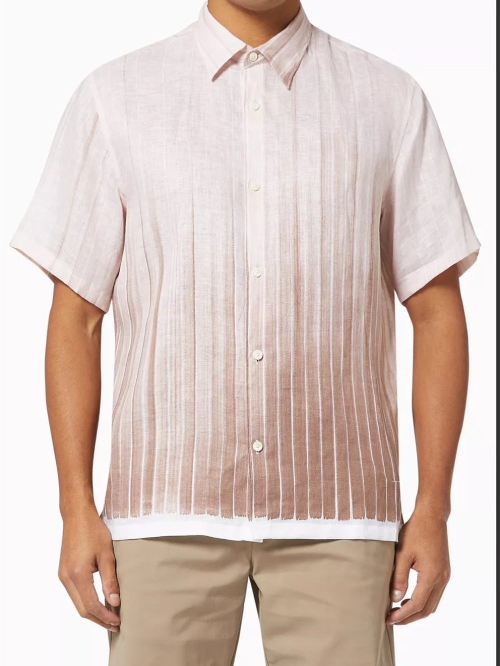 Theory Men’s  Short  Sleeve Button Shirt  Neutral Glaze Linen dégradé Pattern L